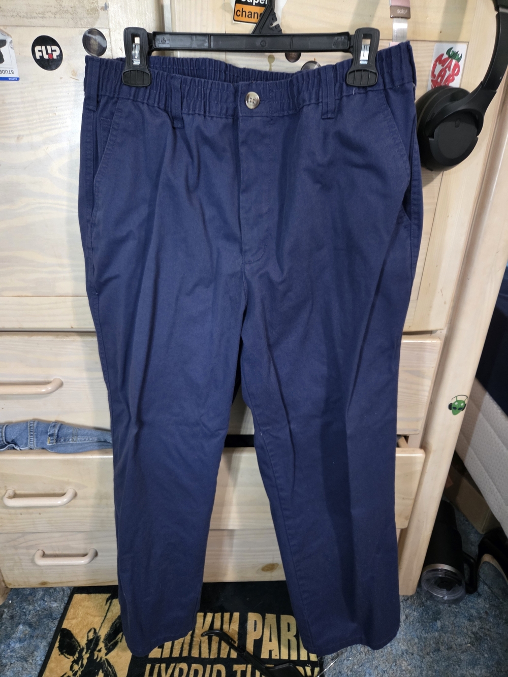 Men's Casual Navy Elastic-Waist Pants